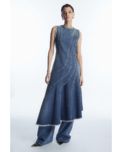 Asymmetric Panelled Denim Midi Dress Faded Blue