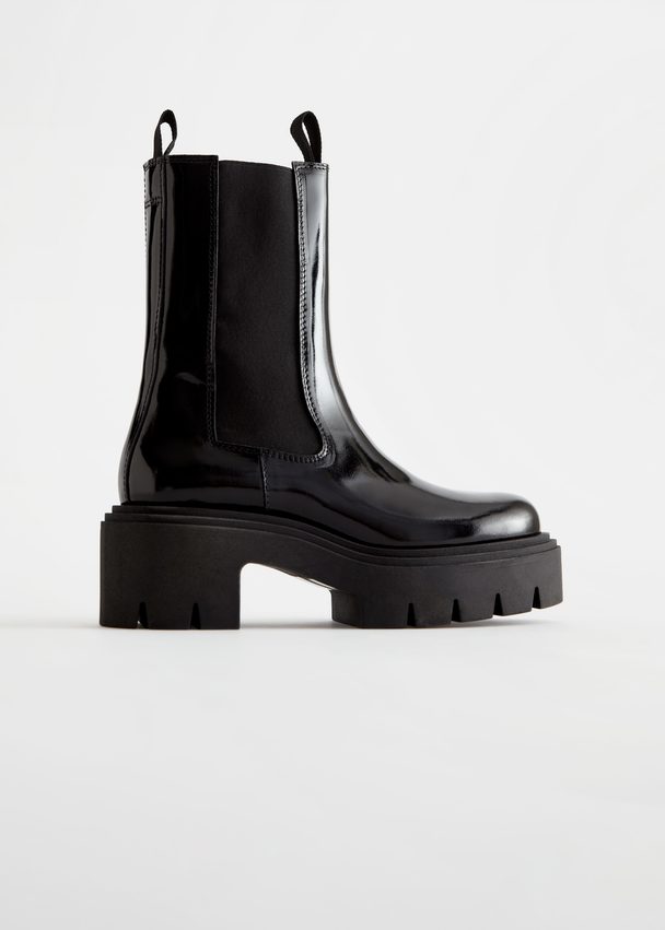 & Other Stories Chelsea-Boots aus Leder mit dicker Plateausohle Schwarz
