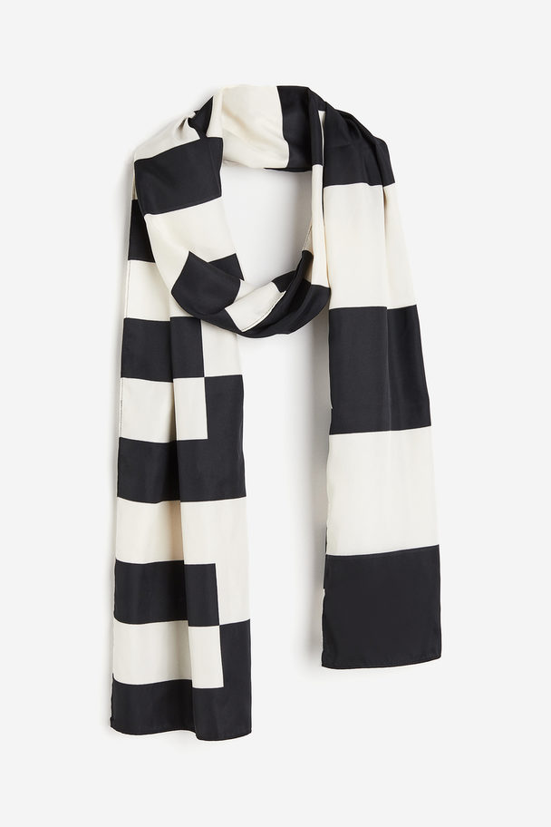 H&M Long Twill Scarf Black/white Striped