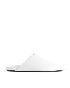 Flat Leather Mules White