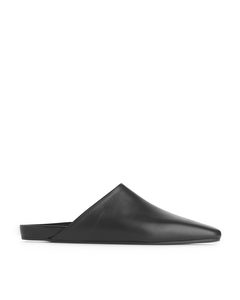 Flat Leather Mules Black