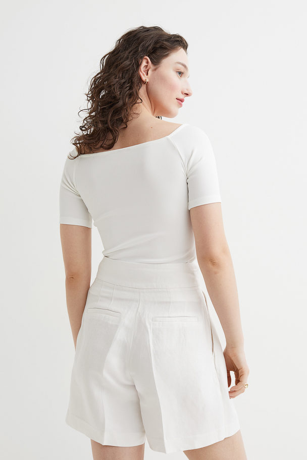 H&M Wide Linen-blend Shorts White