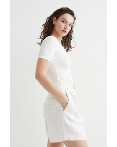 Wide Linen-blend Shorts White