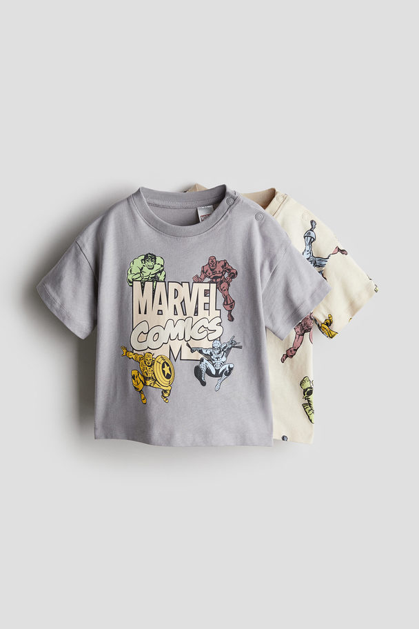 H&M Set Van 2 Katoenen T-shirts Lichtgrijs/marvel Comics