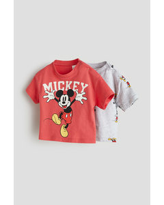 2er-Pack Baumwoll-T-Shirts Rot/Micky Maus