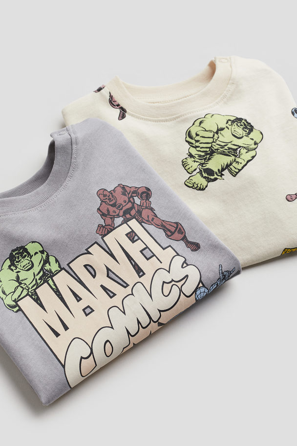 H&M 2er-Pack Baumwoll-T-Shirts Hellgrau/Marvel Comics