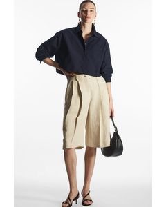 Tailored Linen-blend Bermuda Shorts Light Beige