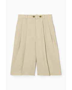 Tailored Linen-blend Bermuda Shorts Light Beige