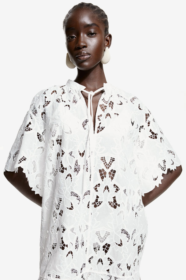 H&M Broderie Anglaise Kaftan Dress White