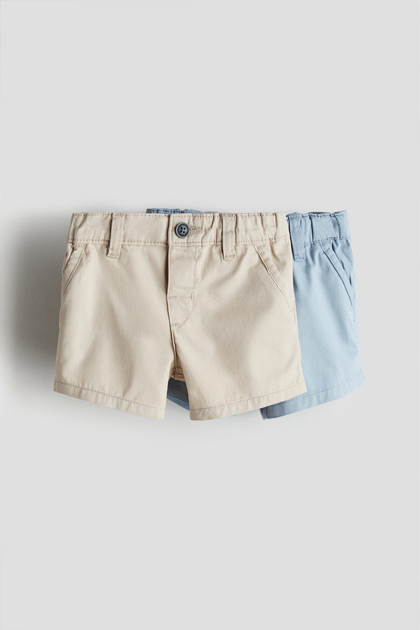 H&M 2-pack Chino Shorts Light Dusty Blue/beige