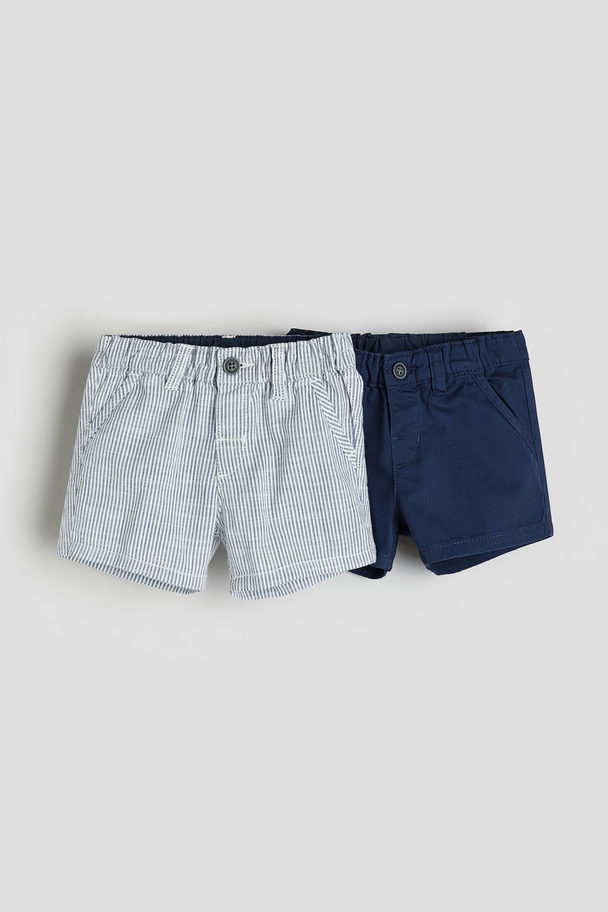 H&M 2-pack Chino Shorts Dark Blue/striped