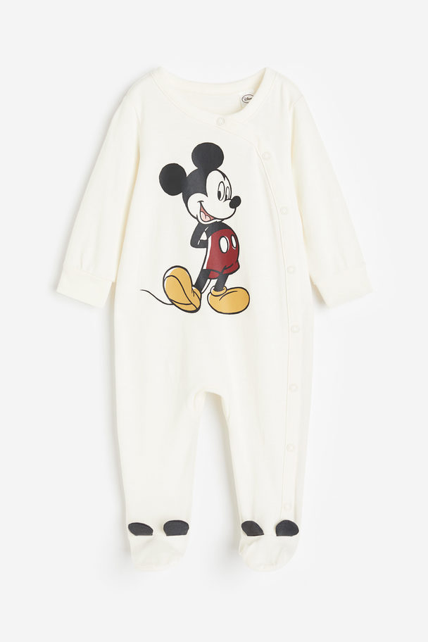 H&M Cotton Sleepsuit White/mickey Mouse