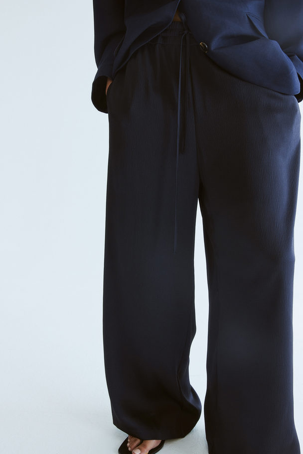 H&M Wide Pull-on Trousers Navy Blue