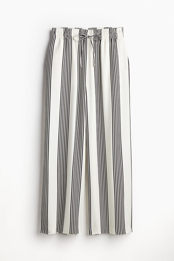 H&M Wide Pull-on Trousers White/black Striped