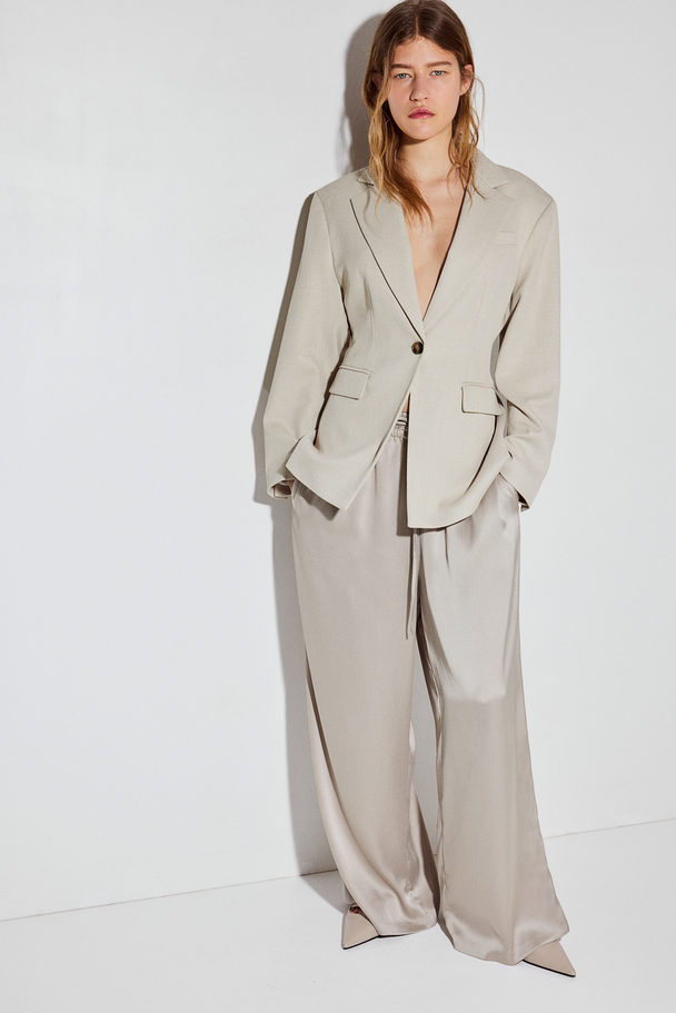 H&M Wide Pull-on Trousers Light Beige