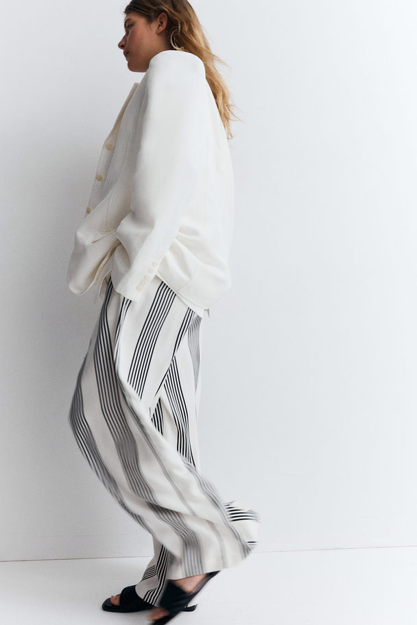 H&M Wide Pull-on Trousers White/black Striped