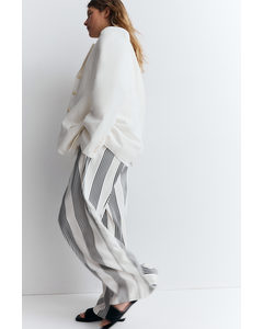 Wide Pull-on Trousers White/black Striped