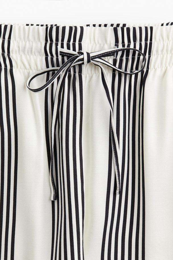 H&M Wide Pull-on Trousers White/black Striped