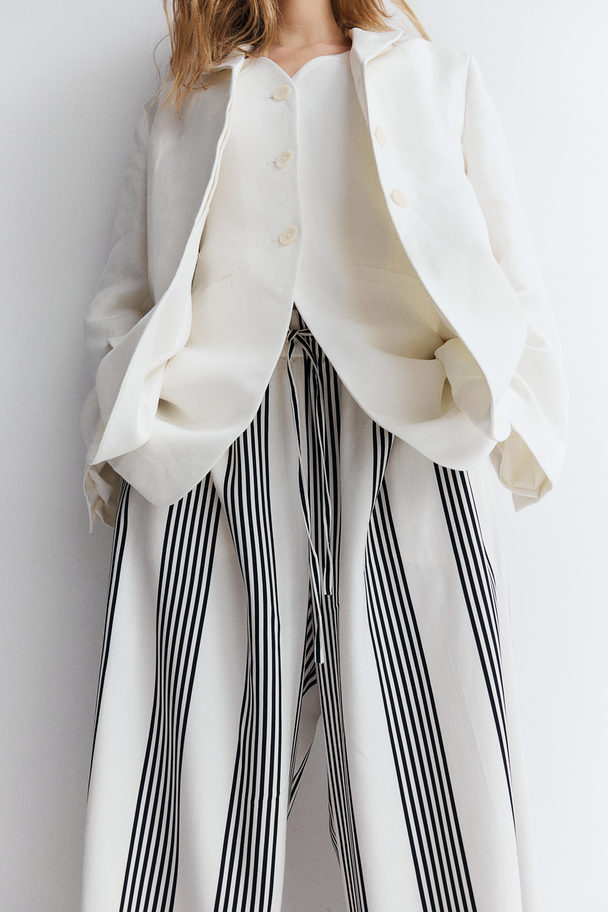 H&M Wide Pull-on Trousers White/black Striped