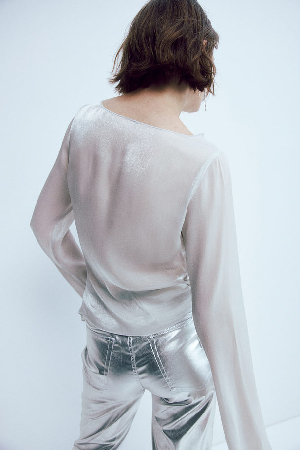 H&M Transparentes asymmetrisches Shirt Hellgrau