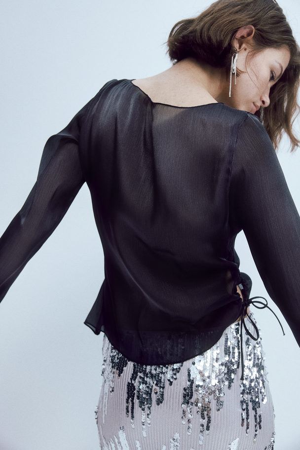 H&M Transparentes asymmetrisches Shirt Schwarz