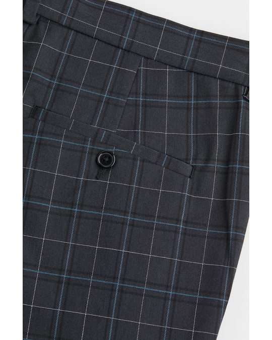 H&M Slim Fit Cropped Trousers Dark Grey/checked