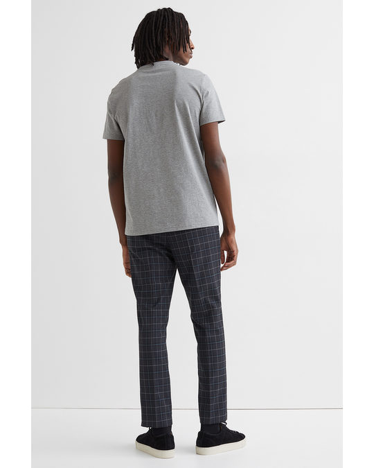 H&M Slim Fit Cropped Trousers Dark Grey/checked