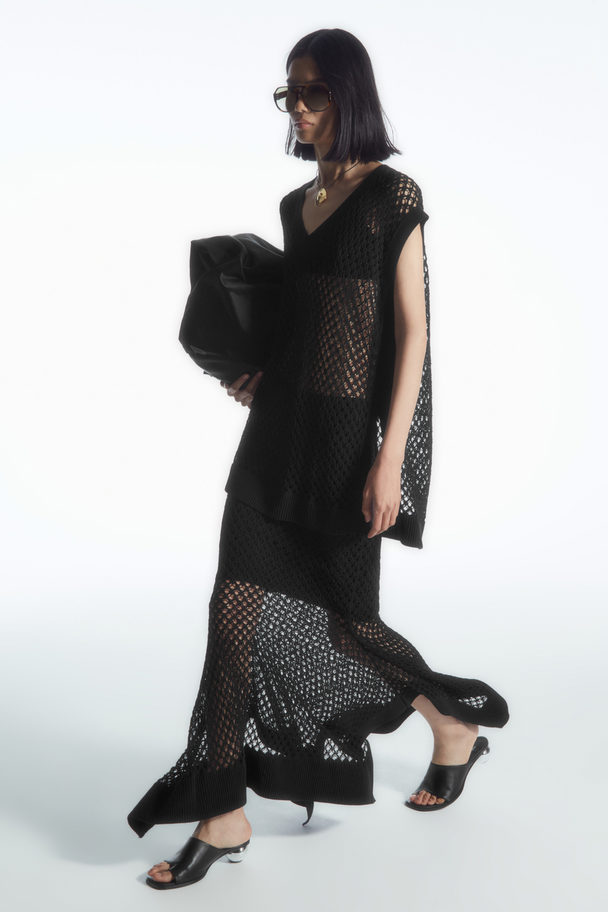 COS Asymmetric Open-knit Skirt Black