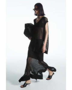 Asymmetric Open-knit Skirt Black