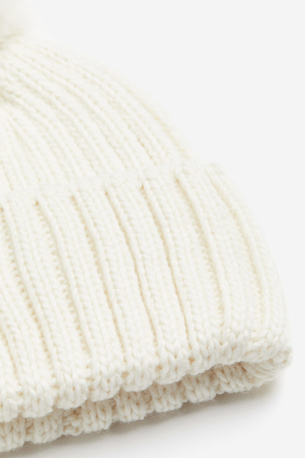 H&M Rib-knit Pompom Hat Cream