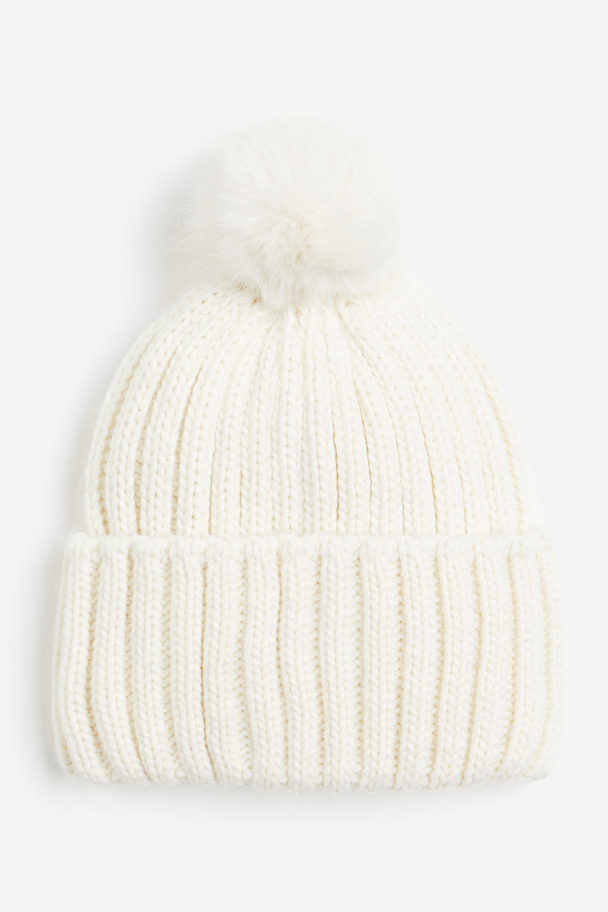 H&M Rib-knit Pompom Hat Cream