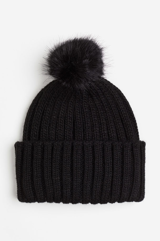 H&M Rib-knit Pompom Hat Black