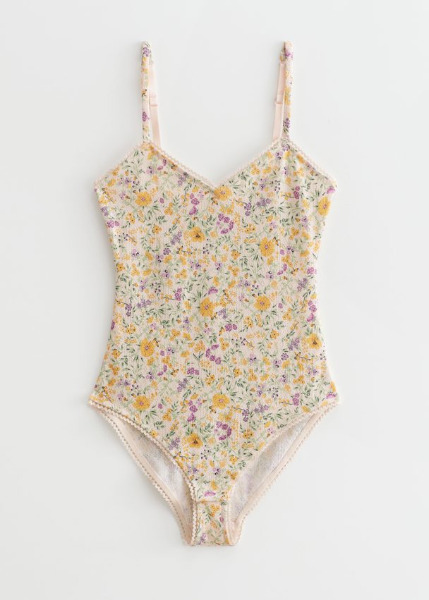 & Other Stories Scalloped Bodysuit Yellow Florals