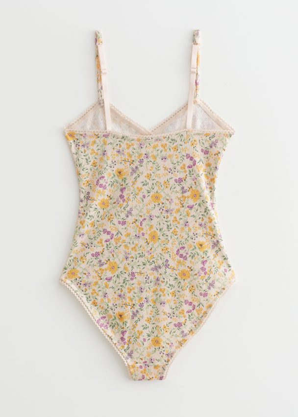 & Other Stories Scalloped Bodysuit Yellow Florals