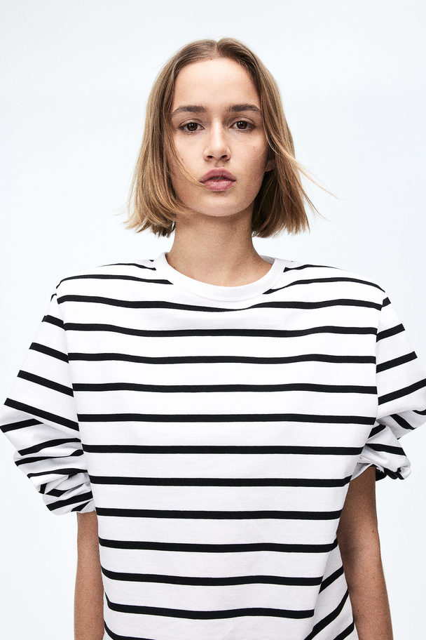 H&M Shoulder-pad Top White/black Striped