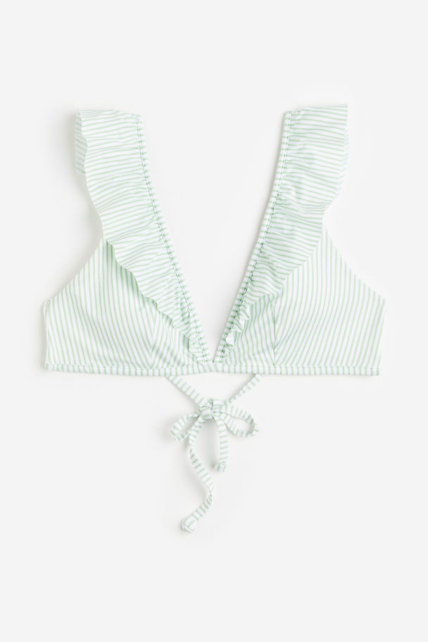 H&M Wattiertes Triangel-Bikinitop Weiß/Grün gestreift