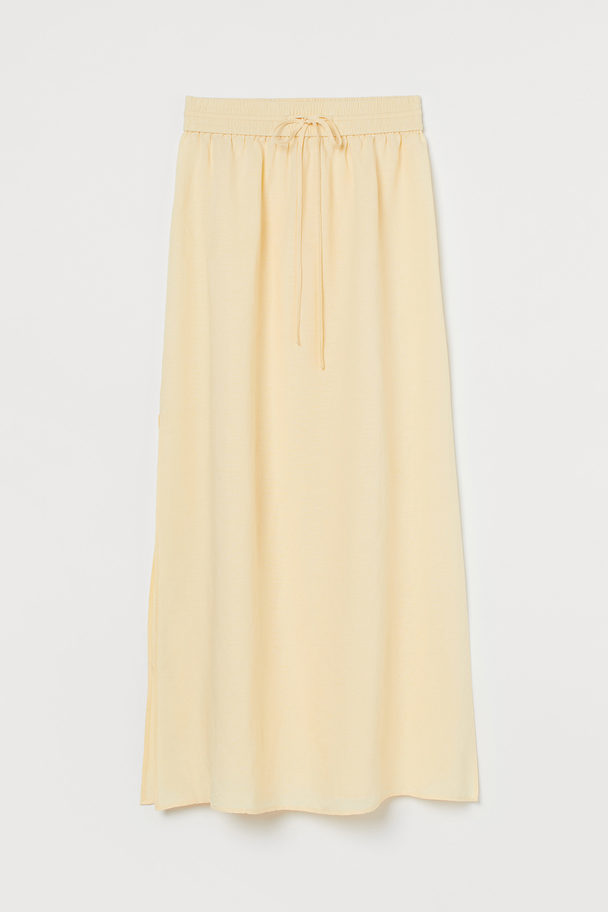 H&M Long Linen-blend Skirt Light Yellow