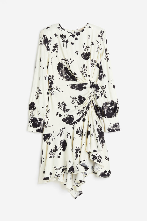 H&M Kleid mit Raffungen Weiß/Geblümt