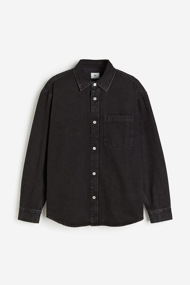 H&M Overshirt aus Denim in Regular Fit Denimschwarz