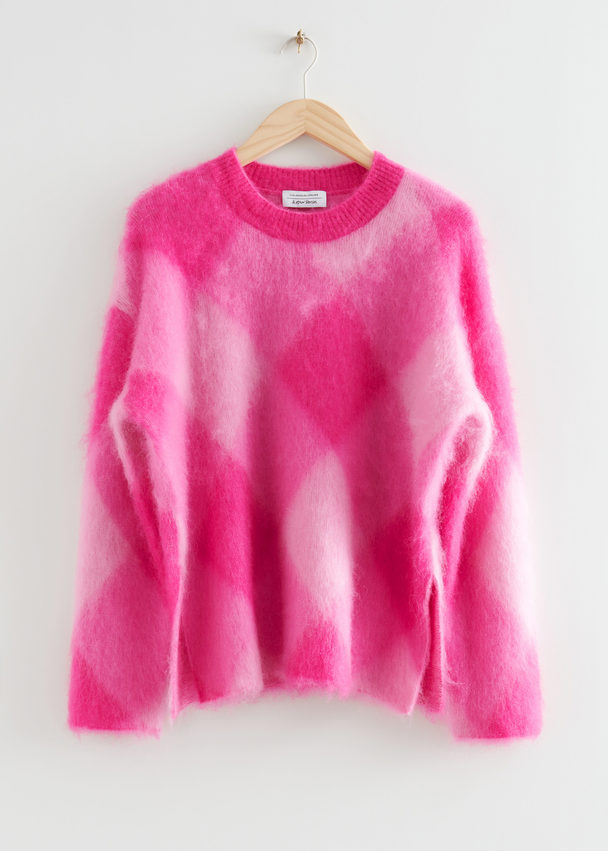 & Other Stories Diagonal Plaid Mohair Jumper Pink