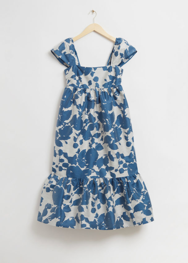 & Other Stories Voluminous Cap Sleeve Bustier Dress Beige/blue Print