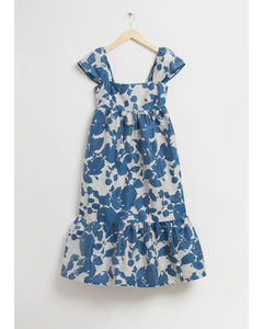 Voluminous Cap Sleeve Bustier Dress Beige/blue Print