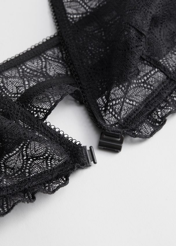 & Other Stories Ruffled Lace Soft Bra Black