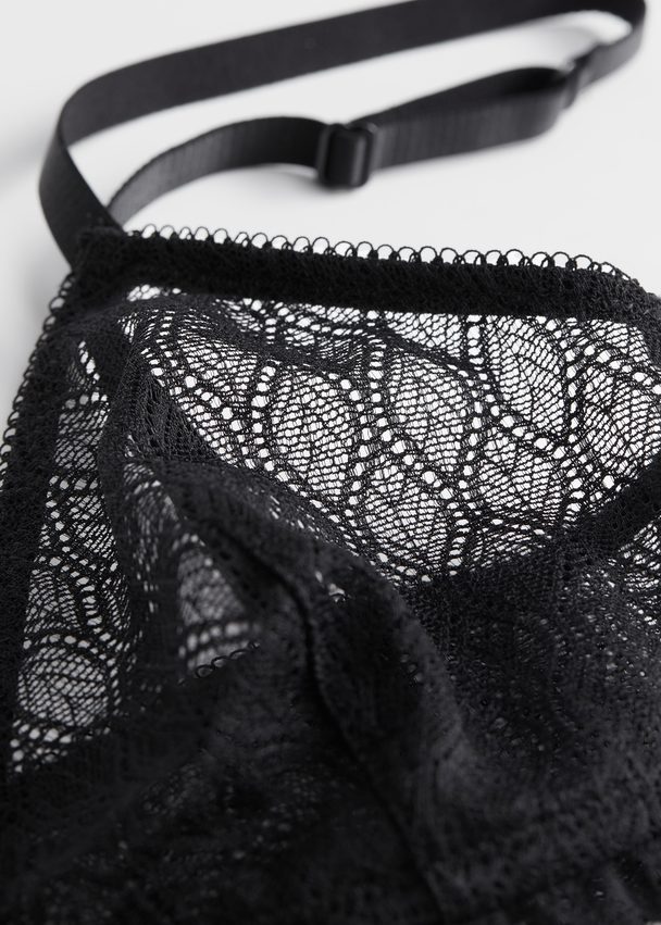 & Other Stories Ruffled Lace Soft Bra Black