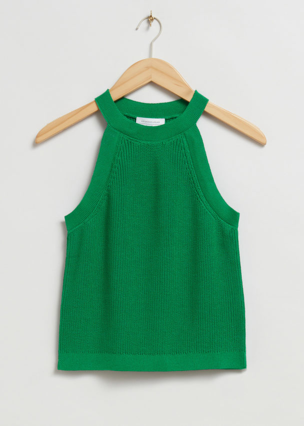 & Other Stories Fitted Halter Knit Top Khaki Green