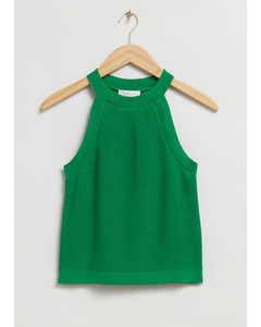 Fitted Halter Knit Top Khaki Green