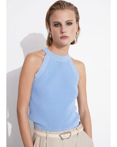Fitted Halter Knit Top Light Blue