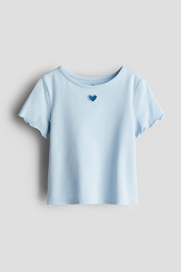 H&M Printed T-shirt Light Blue/heart