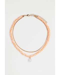 Zweireihige Halskette Goldfarben/Orange