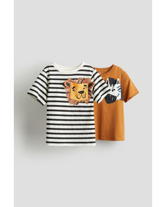 2-pack Interactive Detail T-shirts Brown/zebra